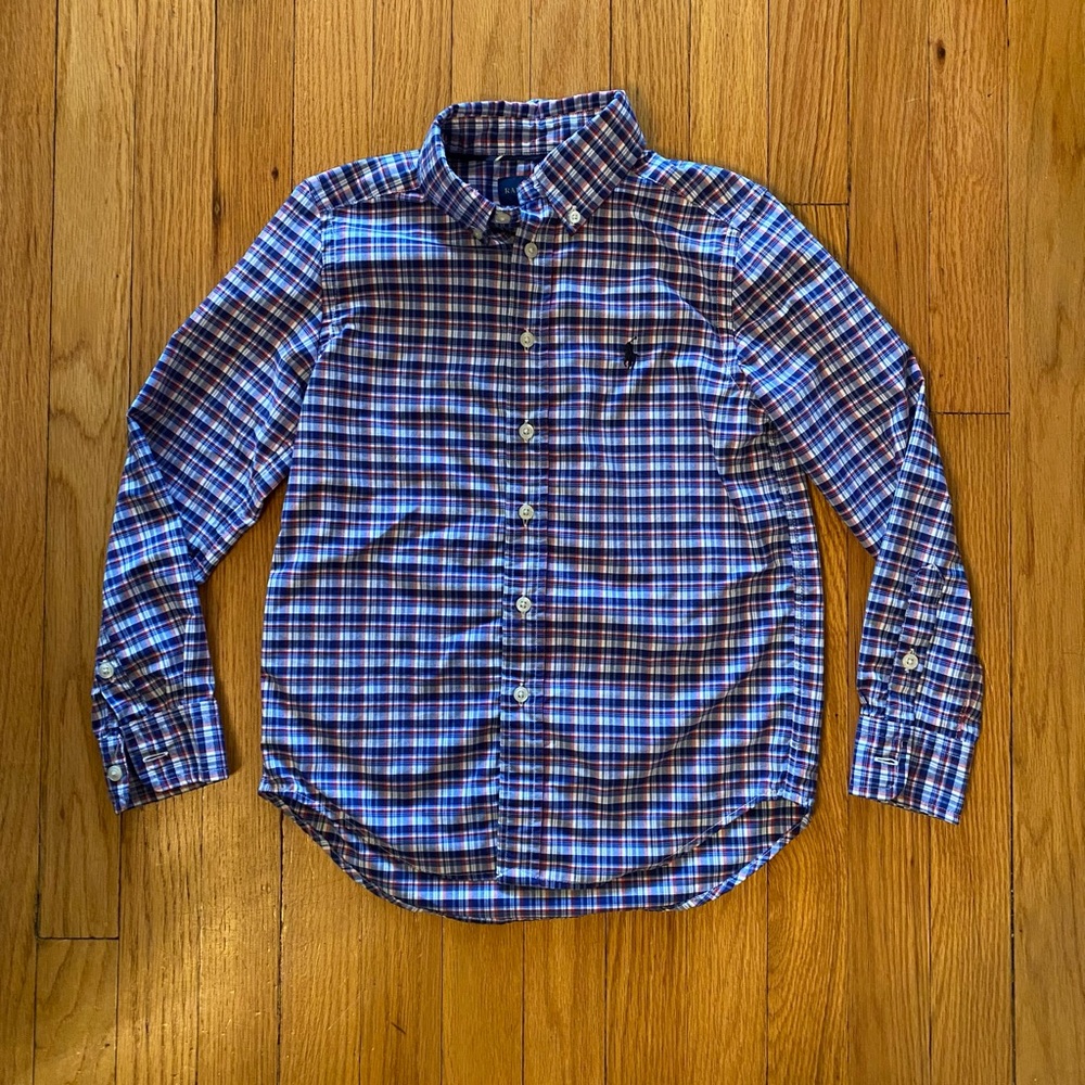 Boys Polo Ralph Lauren Blue Red Plaid Performance Button Down Shirt